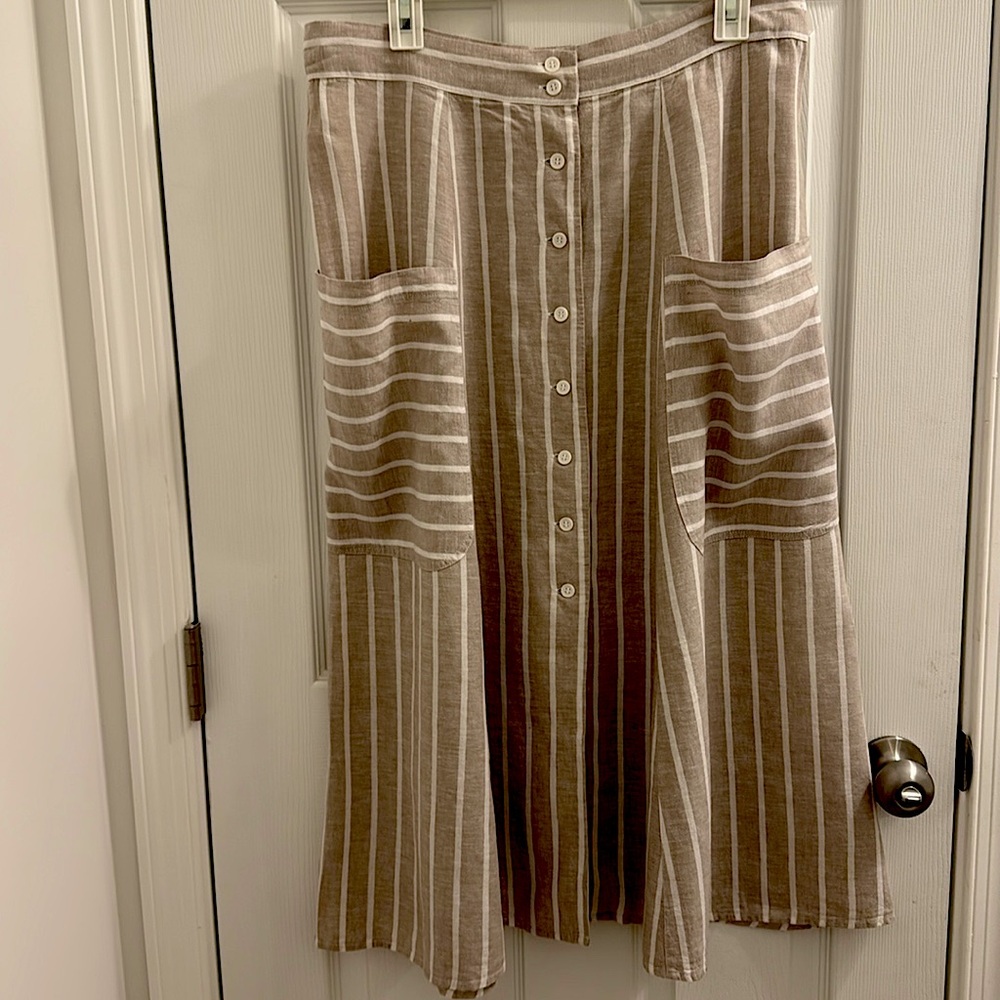 Happ Nature Pinstripe Button Down Maxi Skirt Size 12 NWT